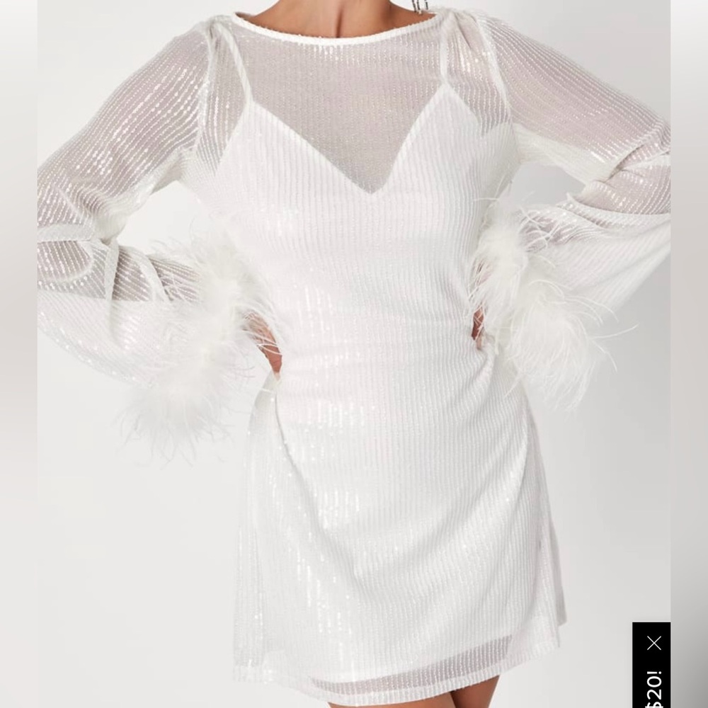 Lulu's Marvelous Energy white Sequin Mesh Long Sleeve mini Dress